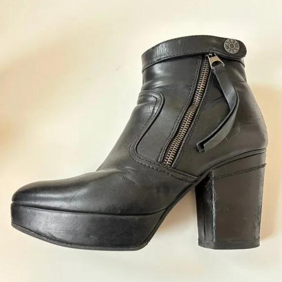 Acne Studios Track Leather Boots Black Size 37 Zip & Snap Closure 3.25" Heel - Picture 6 of 9